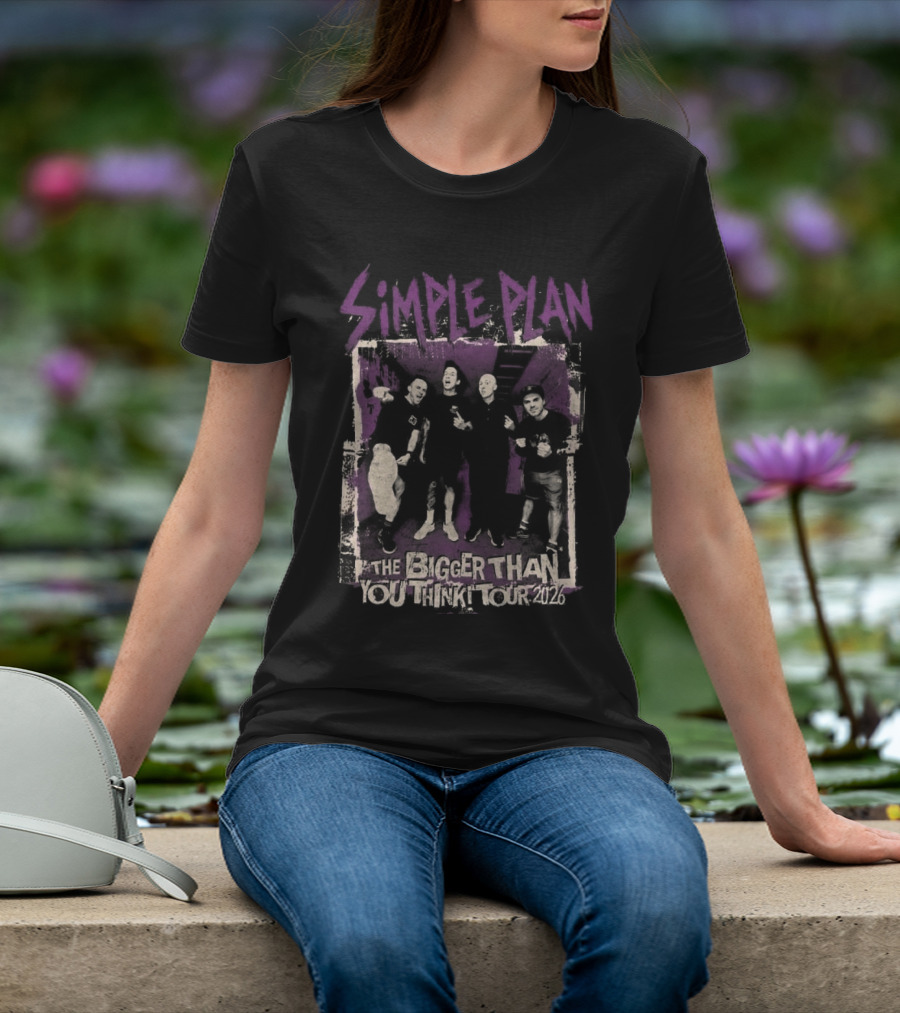 Simple Plan The Bigger Than You Think Tour 2026 The Sequel Band Photo Cities List T-Shirt