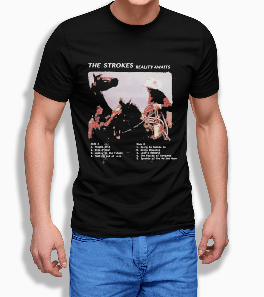 The Strokes Reality Awaits Tracklist Cowboy Imagery Future Nostalgia Space Cowboys T-Shirt