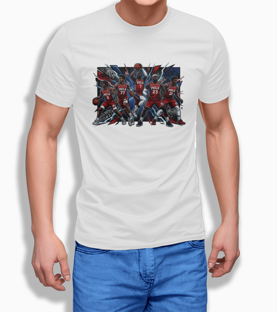 Philadelphia 76ers Lebron James Jaylen Brown Joel Embiid VJ Edgecombe Tyrese Maxey Phila Red Jerseys Basketball Team T-Shirt