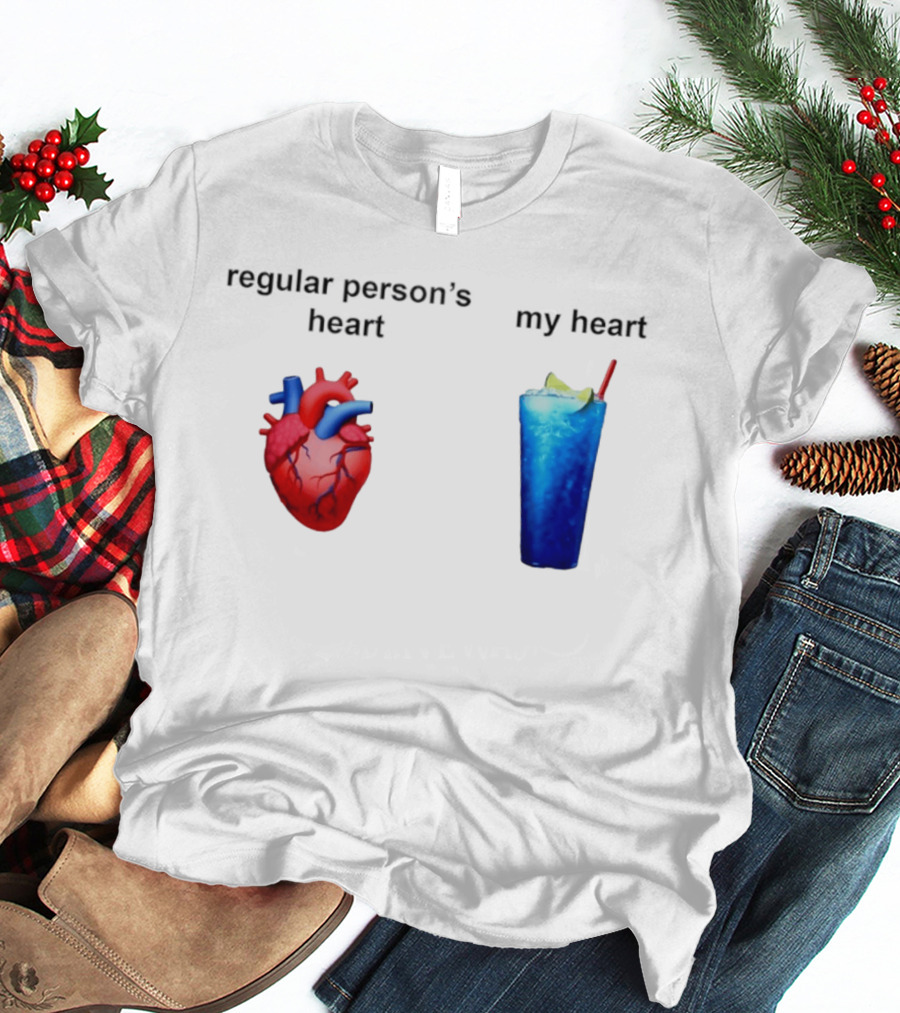 Regular Person's Heart Vs My Heart Blue Drink Emojis T-Shirt