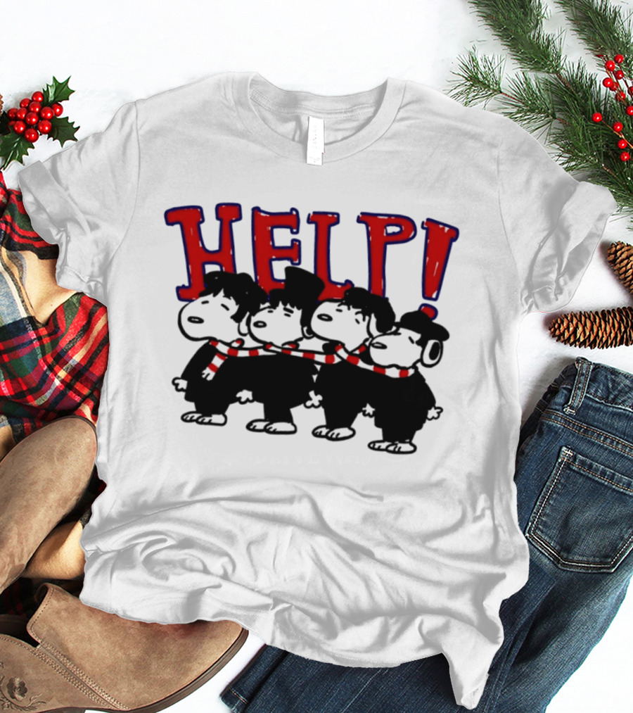 Peanuts Snoopy Beatles Help Parody Red Scarf T-Shirt