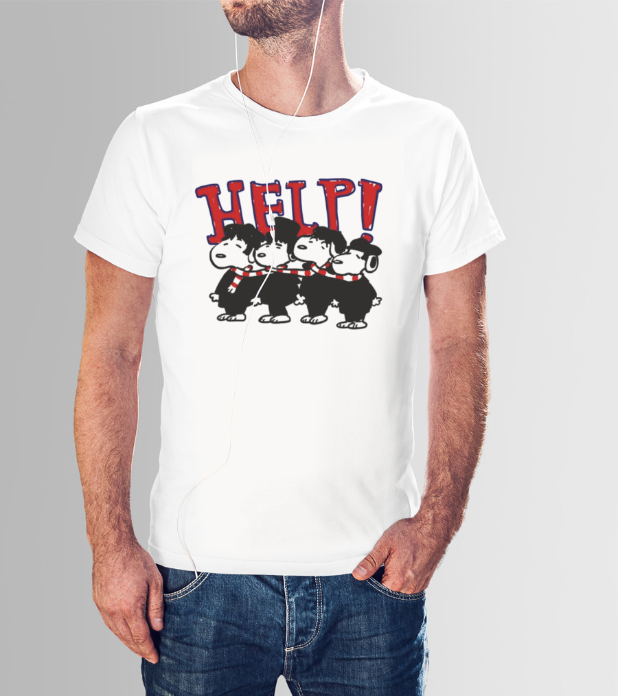 Peanuts Snoopy Beatles Help Parody Red Scarf T-Shirt