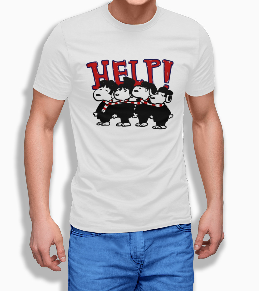 Peanuts Snoopy Beatles Help Parody Red Scarf T-Shirt