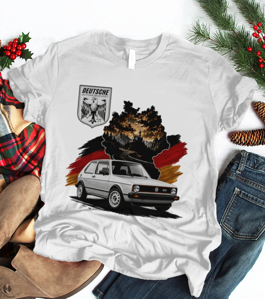 Deutsche Automobilkunst Volkswagen Golf GTI Germany Map Scenic Road Eagle Crest T-Shirt