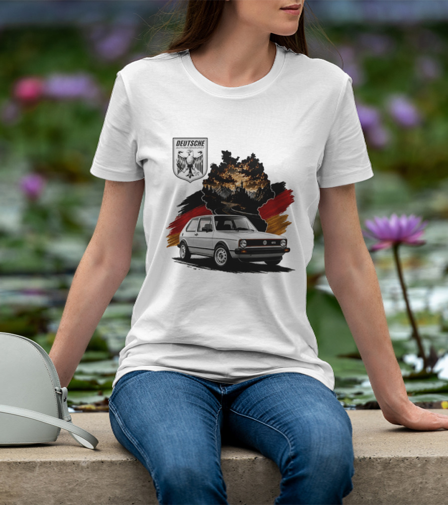 Deutsche Automobilkunst Volkswagen Golf GTI Germany Map Scenic Road Eagle Crest T-Shirt
