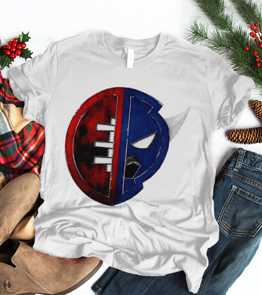 Buffalo Football Fusion Mask Emblem Red Blue Horns T-Shirt
