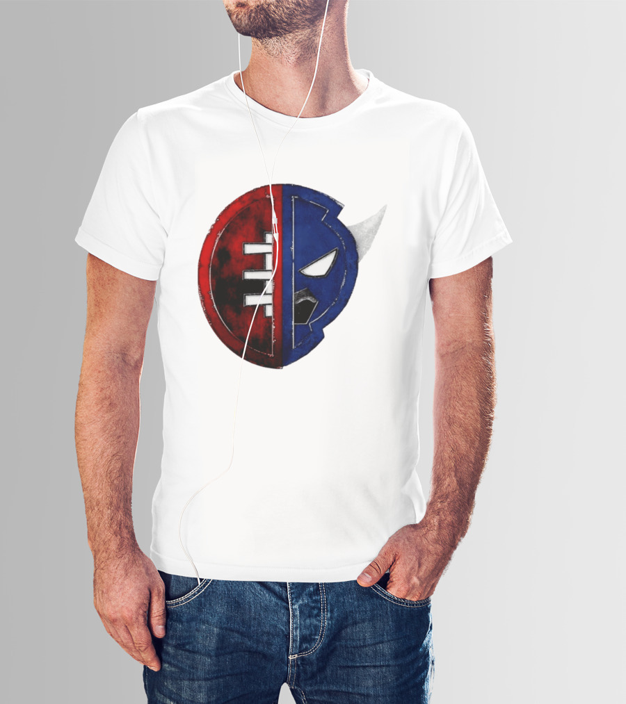 Buffalo Football Fusion Mask Emblem Red Blue Horns T-Shirt