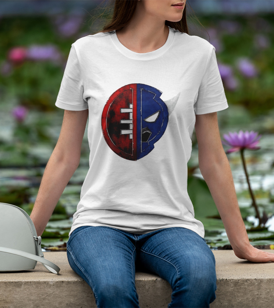 Buffalo Football Fusion Mask Emblem Red Blue Horns T-Shirt