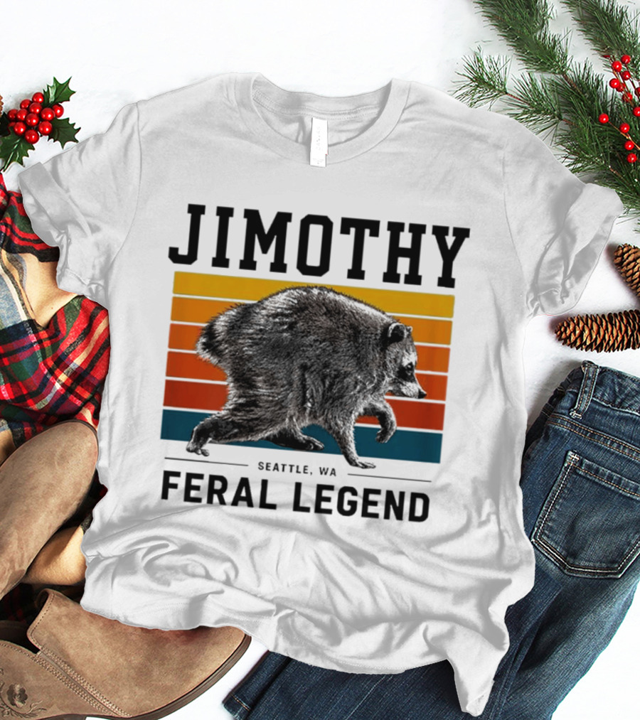 Jimothy Feral Legend Seattle WA Raccoon Vintage Stripes T-Shirt