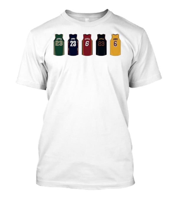 LeBron James Jersey Collection Boston Celtics Cleveland Cavaliers Miami Heat Los Angeles Lakers T-Shirt