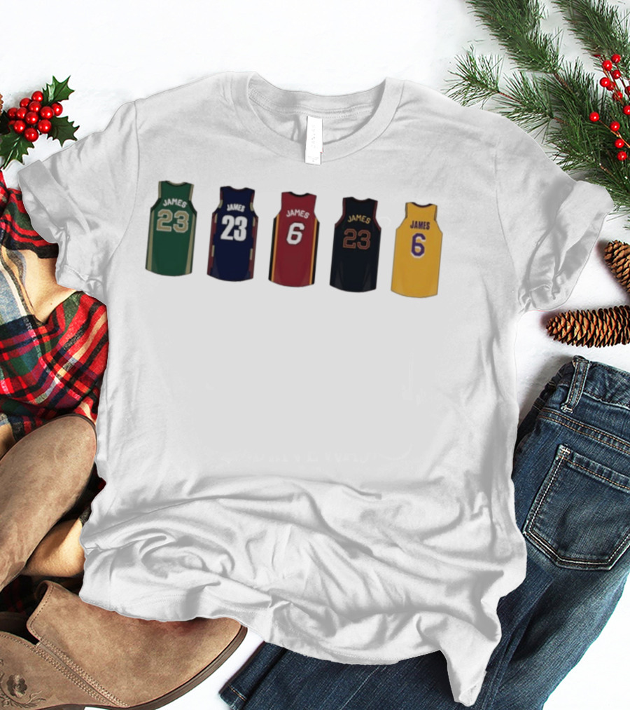 LeBron James Jersey Collection Boston Celtics Cleveland Cavaliers Miami Heat Los Angeles Lakers T-Shirt