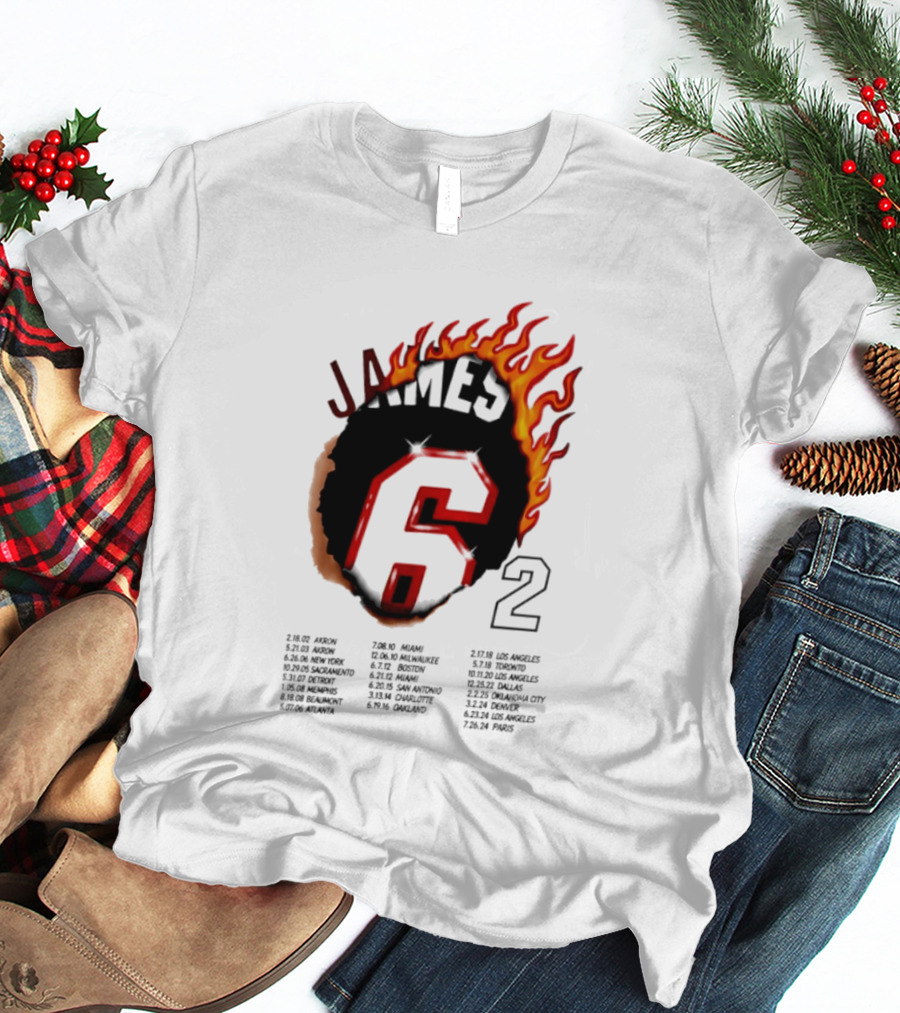 LeBron James 6 Burning Number With Game Dates T-Shirt