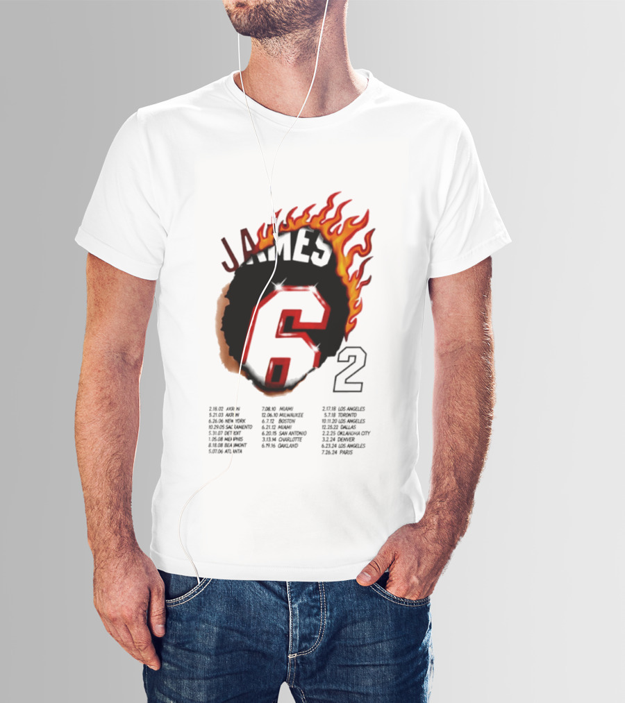 LeBron James 6 Burning Number With Game Dates T-Shirt