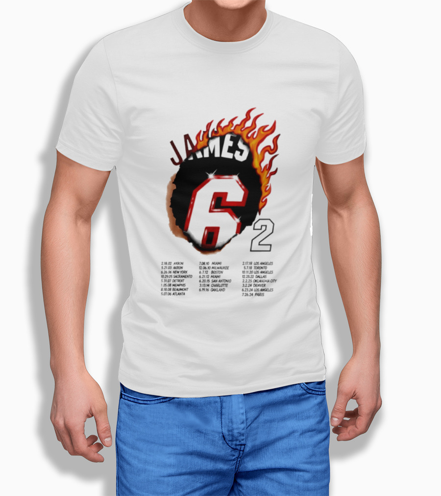 LeBron James 6 Burning Number With Game Dates T-Shirt