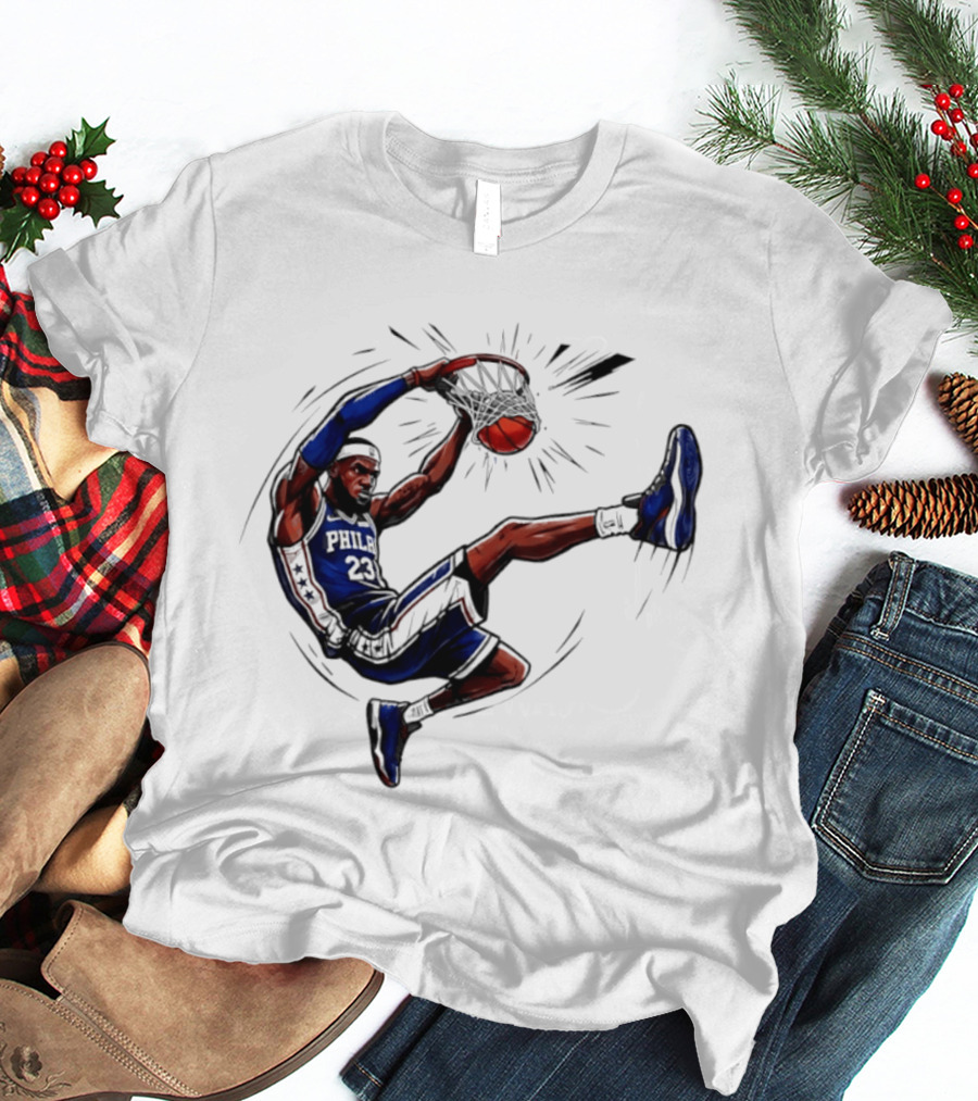 Philadelphia 76ers Phila 23 Basketball Player Dunking Action T-Shirt