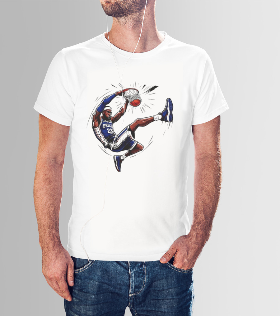 Philadelphia 76ers Phila 23 Basketball Player Dunking Action T-Shirt