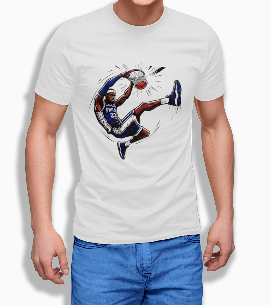 Philadelphia 76ers Phila 23 Basketball Player Dunking Action T-Shirt