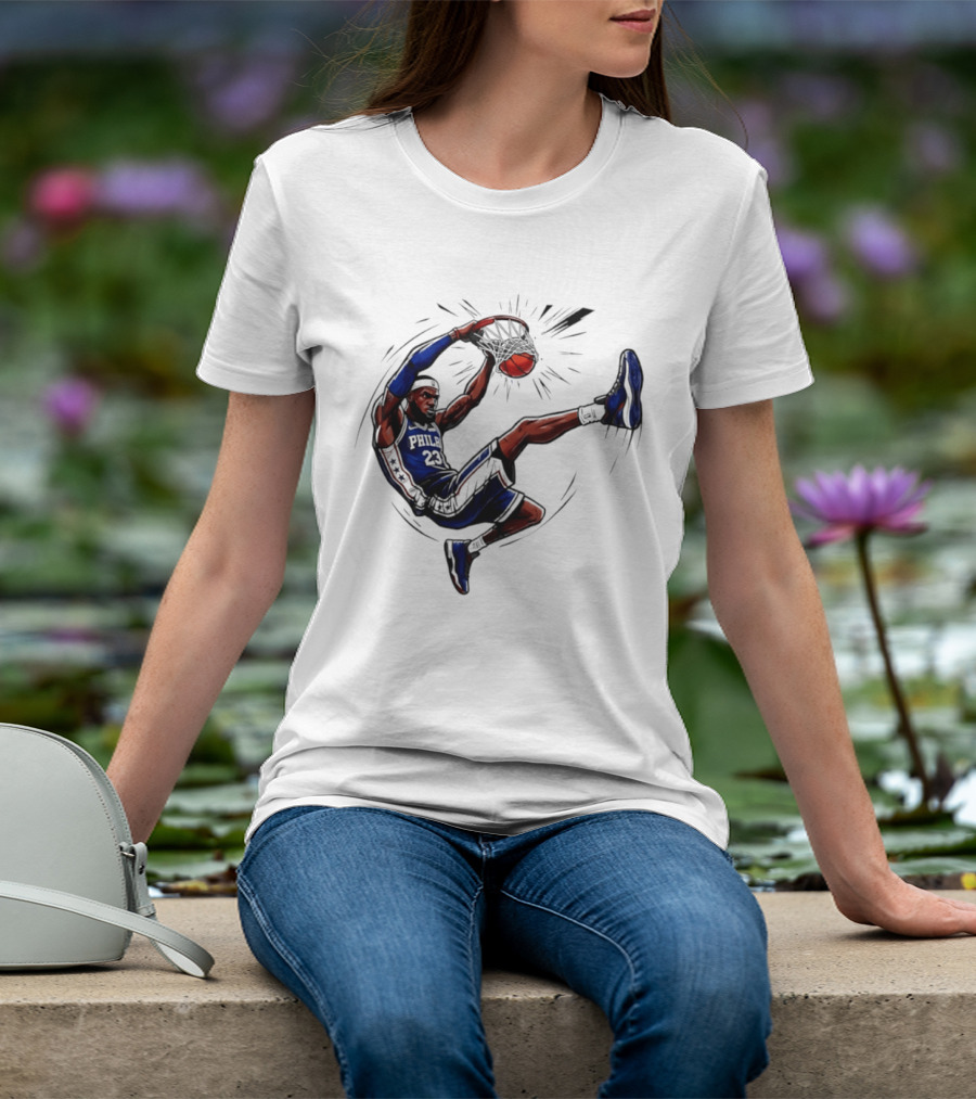 Philadelphia 76ers Phila 23 Basketball Player Dunking Action T-Shirt