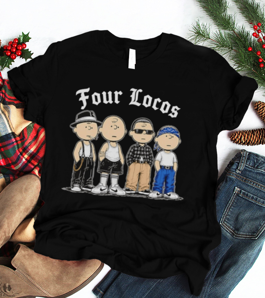 Four Locos Peanuts Gang Cholo Charlie Brown Characters T-Shirt