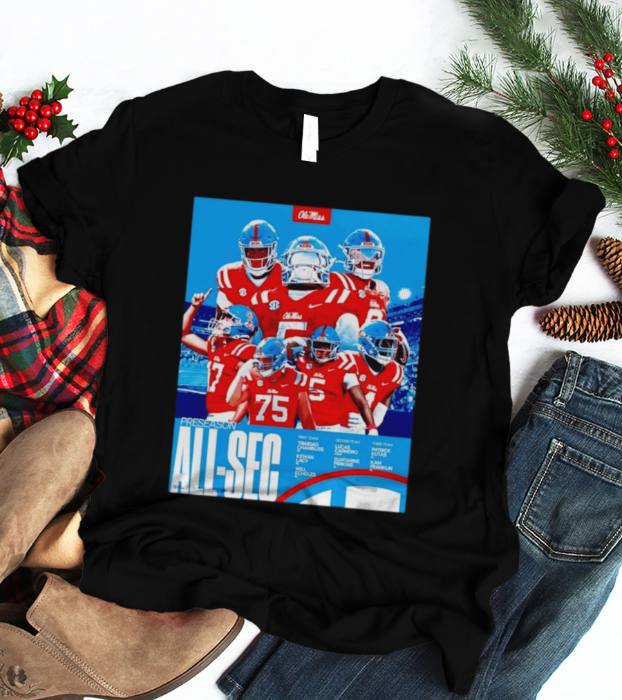 Ole Miss Rebels Preseason All SEC First Second Third Team Football Players T-Shirt