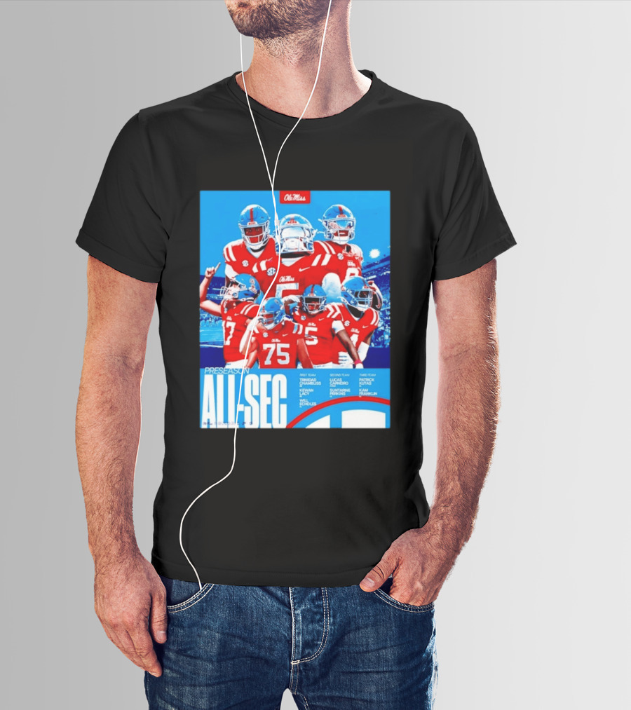 Ole Miss Rebels Preseason All SEC First Second Third Team Football Players T-Shirt