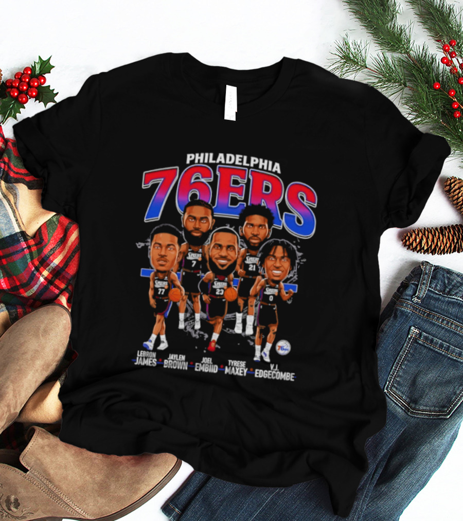 Philadelphia 76ers Big Five Harden Brown Embiid Maxey Edgecombe Caricatures T-Shirt