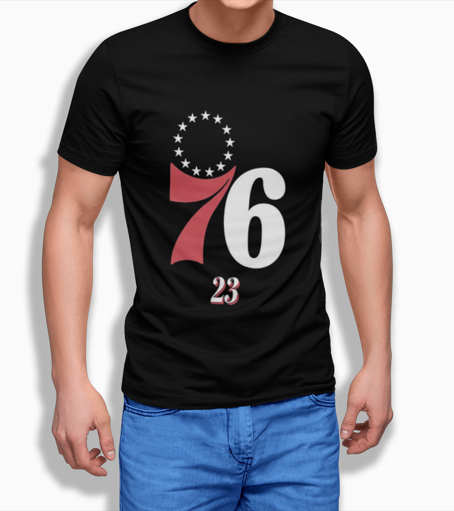 Philadelphia 76ers LeBron James 23 In The Paint Name And Number Royal 76ers T-Shirt