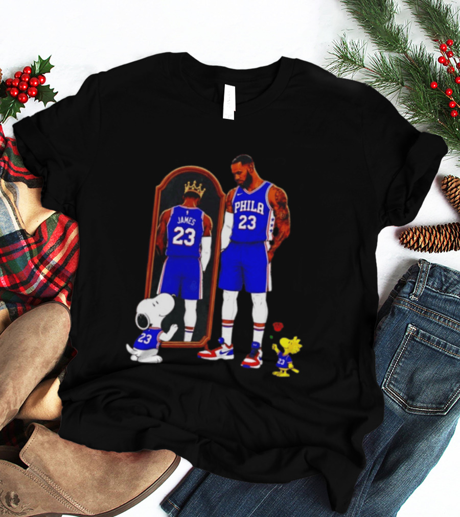 Snoopy Woodstock Mirror 23 King James Philadelphia 76ers T-Shirt