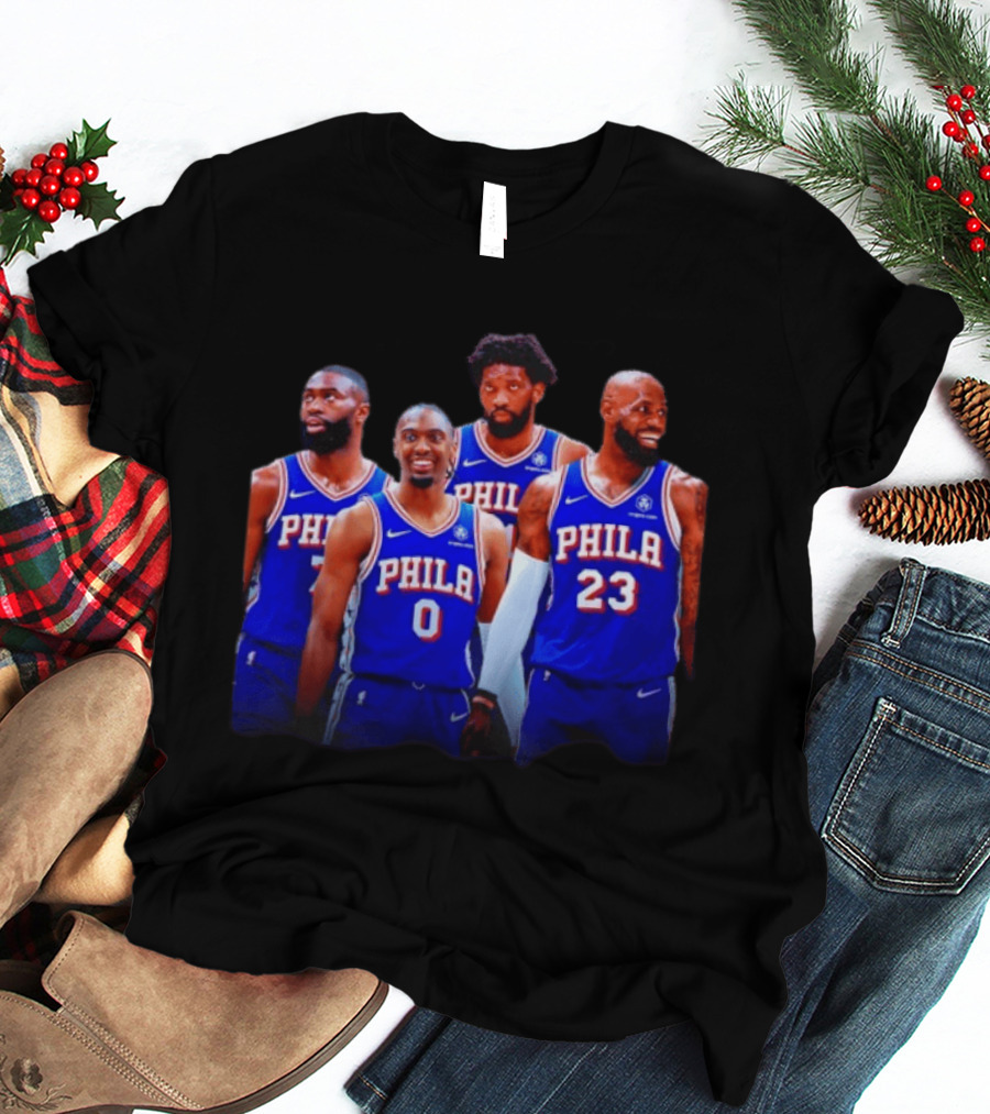 Philadelphia 76ers Joel Embiid Tyrese Maxey Paul George LeBron James NBA Team T-Shirt