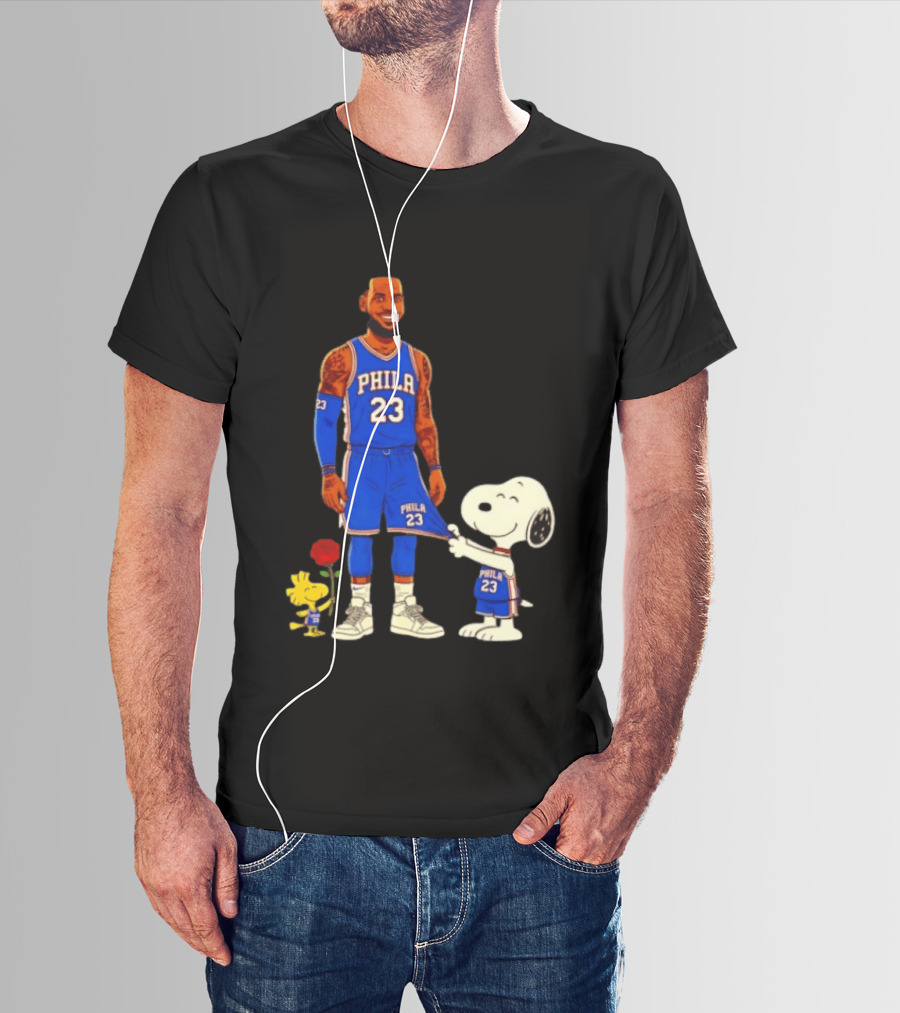 LeBron James Peanuts Collaboration Philadelphia 76ers Snoopy Woodstock 23 Jersey T-Shirt