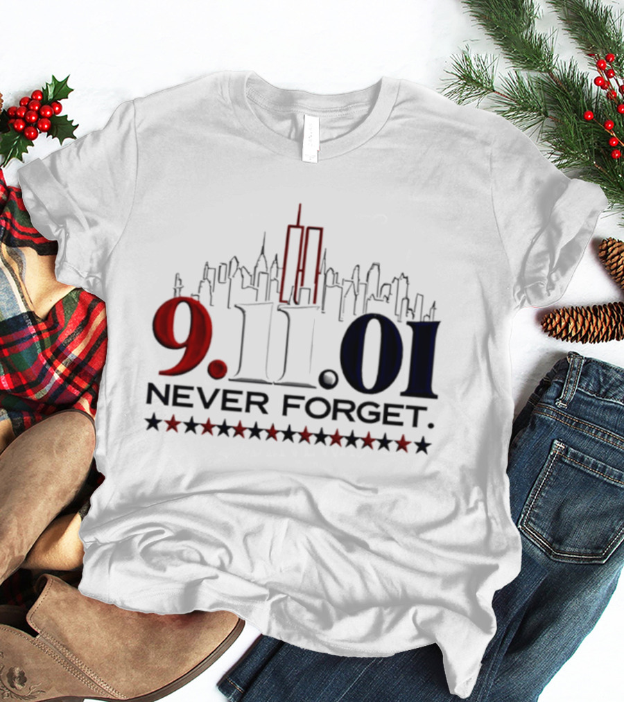 9.11.01 Never Forget New York City Skyline Twin Towers And Stars T-Shirt