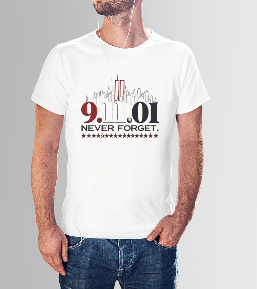 9.11.01 Never Forget New York City Skyline Twin Towers And Stars T-Shirt