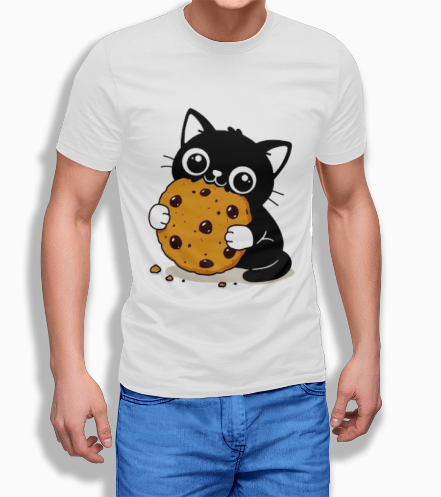 Black Cat Holding Chocolate Chip Cookie T-Shirt