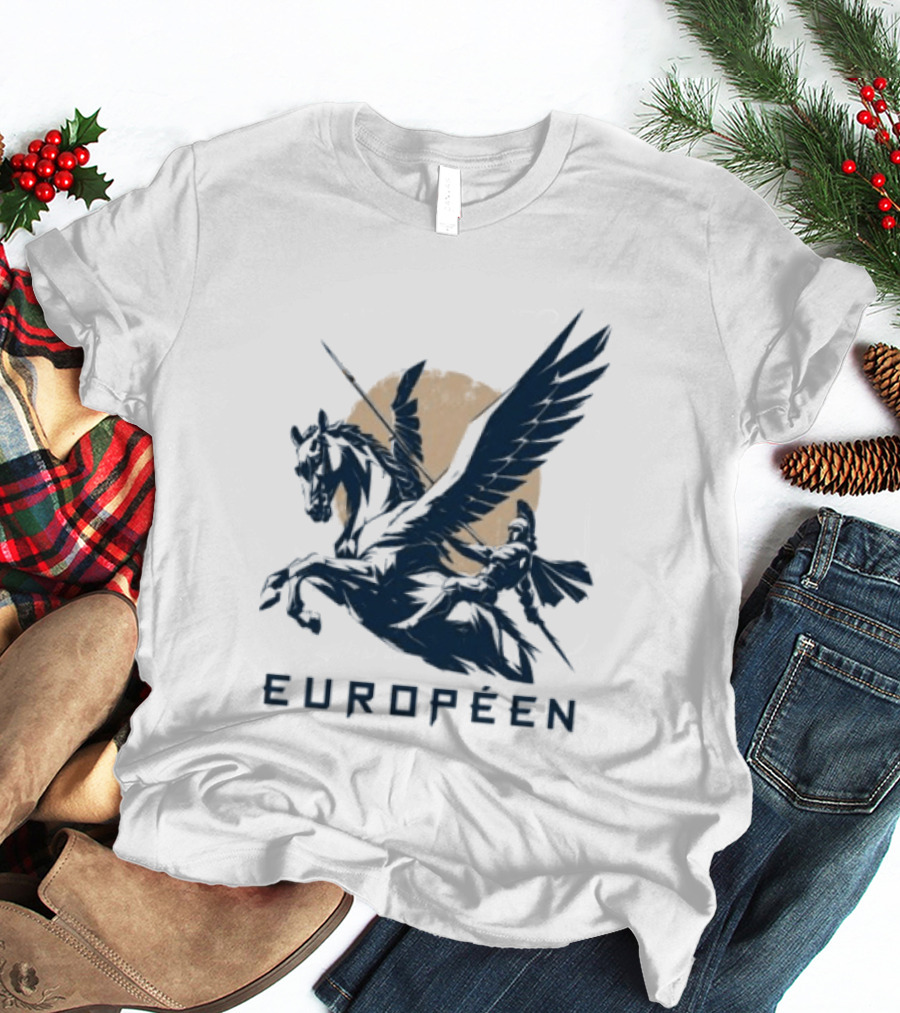 Européen Spartan Warrior Riding Pegasus Greek Mythology T-Shirt