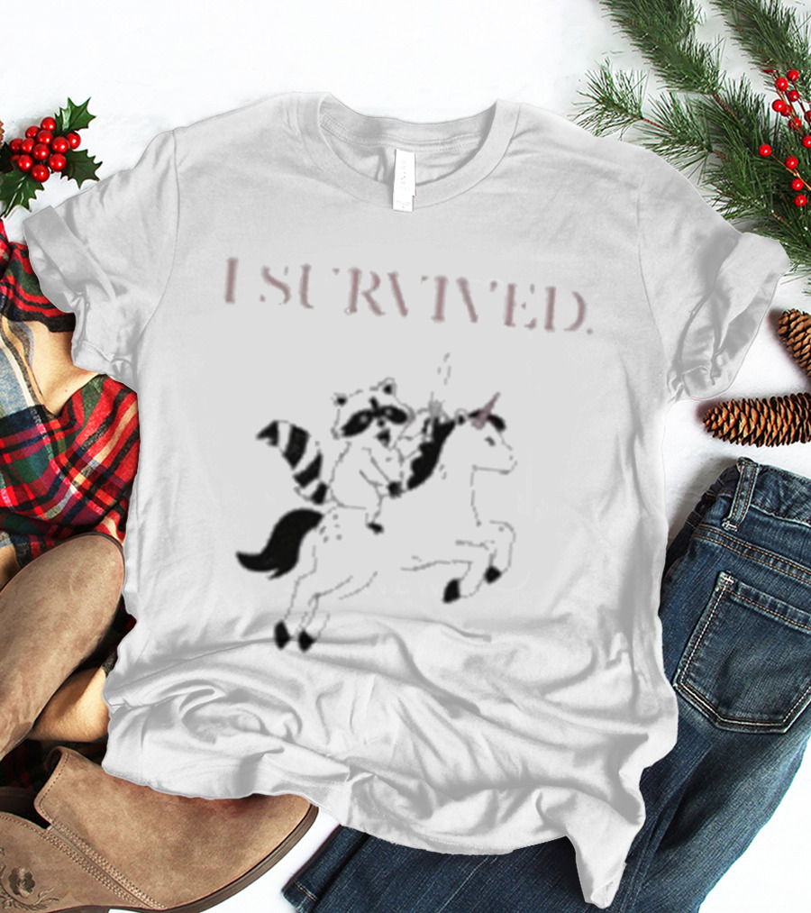 I Survived Jen Hamilton Unicorn Riding Raccoon T-Shirt