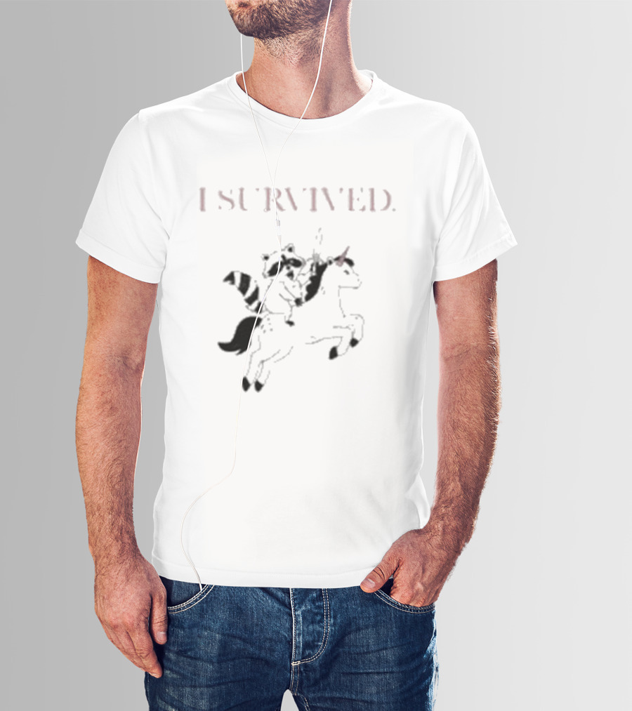 I Survived Jen Hamilton Unicorn Riding Raccoon T-Shirt