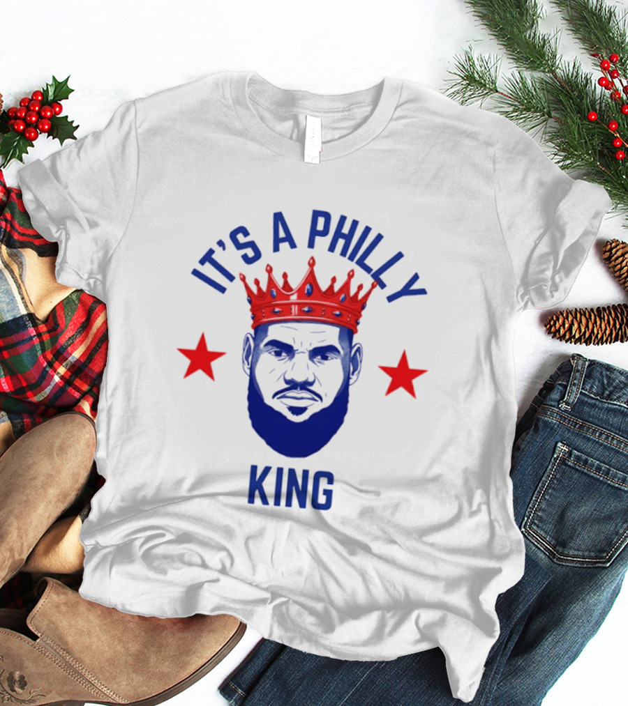 LeBron James It's A Philly King Philadelphia 76ers Red Crown Blue Face Two Stars T-Shirt