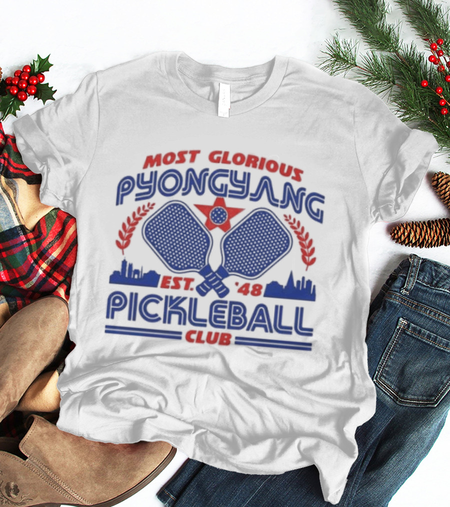Most Glorious Pyongyang Pickleball Club Established 1948 Retro Paddle T-Shirt