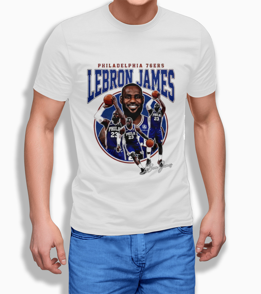 Philadelphia 76ers LeBron James Blue Jersey Player Collage T-Shirt
