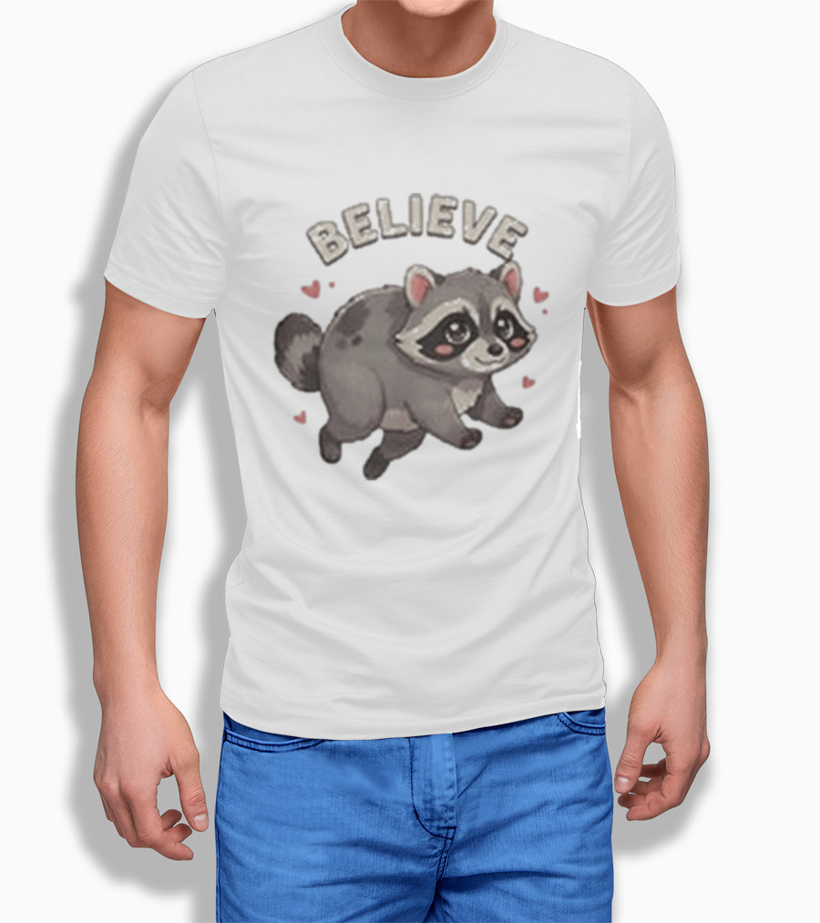 Believe Cute Raccoon Jimothy Hearts T-Shirt