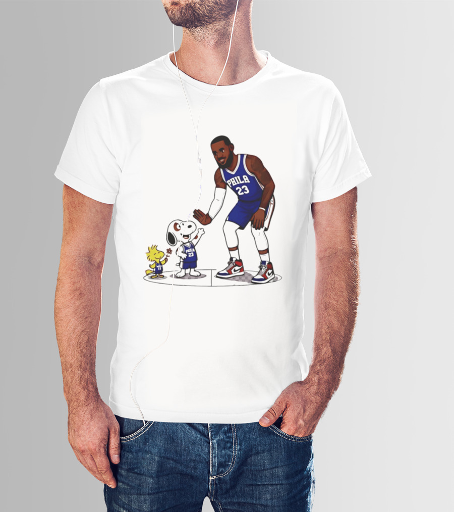 Snoopy Woodstock High Five LeBron James 23 Philadelphia 76ers Collaboration T-Shirt