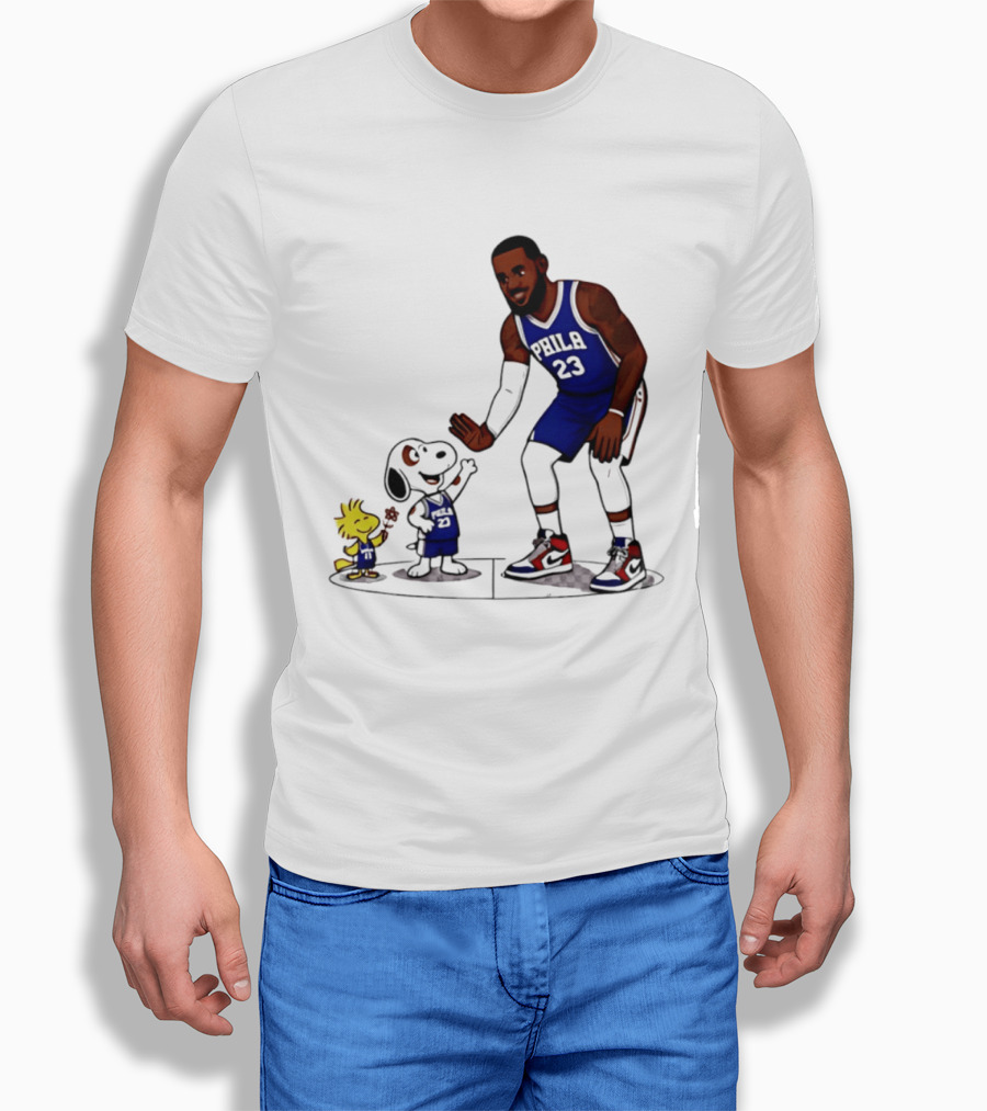 Snoopy Woodstock High Five LeBron James 23 Philadelphia 76ers Collaboration T-Shirt