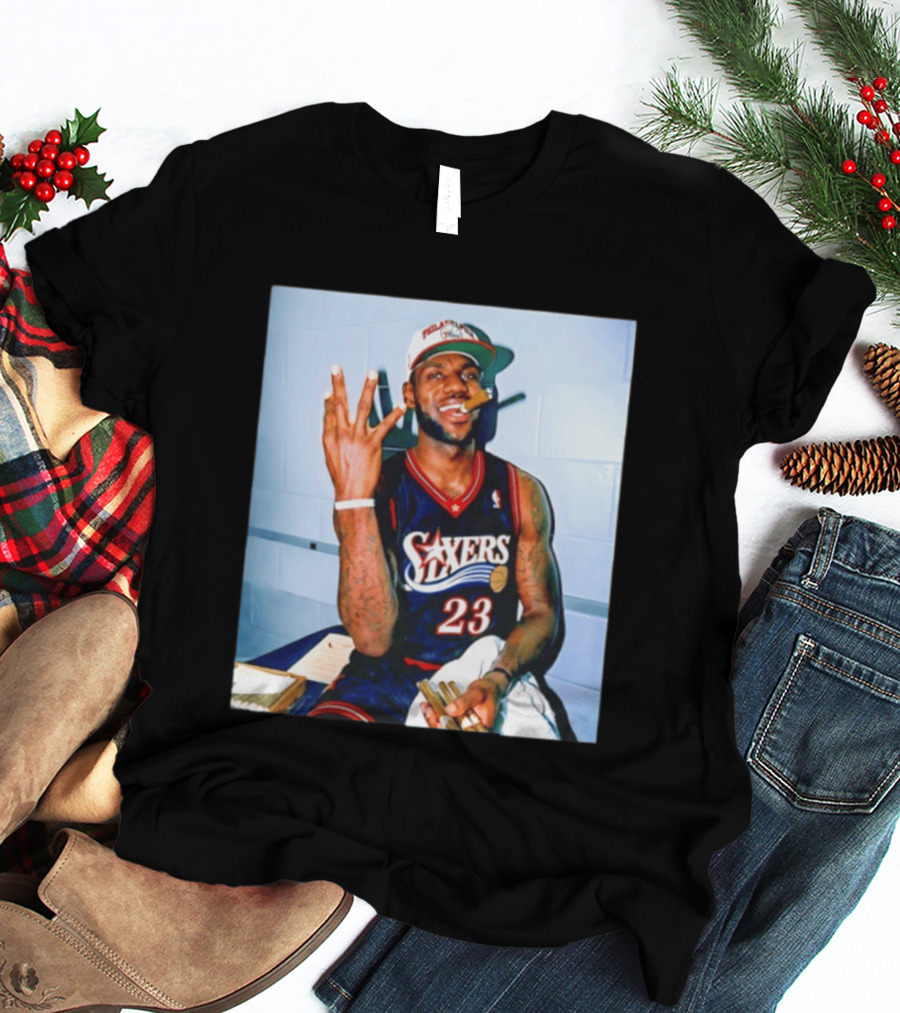 Philadelphia 76ers LeBron James 23 Cigar Photo T-Shirt