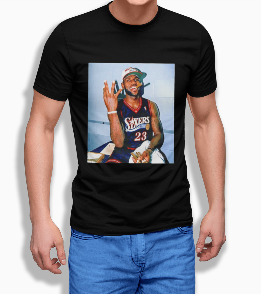Philadelphia 76ers LeBron James 23 Cigar Photo T-Shirt