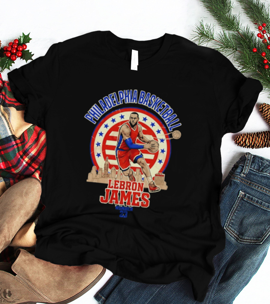 Philadelphia Basketball LeBron James City Skyline Player Red And Blue T-Shirt