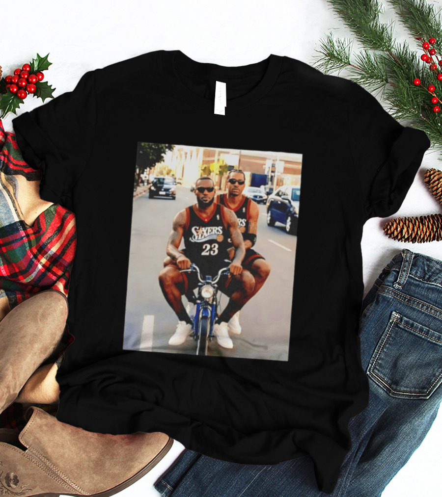 Philly Sixers LeBron James Allen Iverson Motorbike Meme T-Shirt