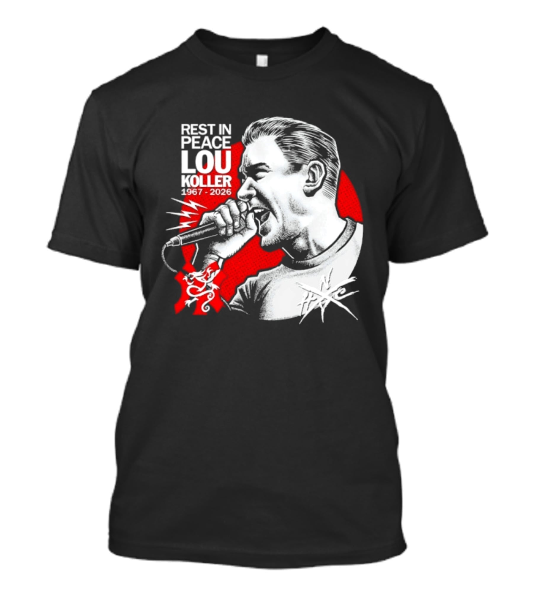 Rest In Peace Lou Koller 1967 2026 HxC Microphone Art Red And White T-Shirt