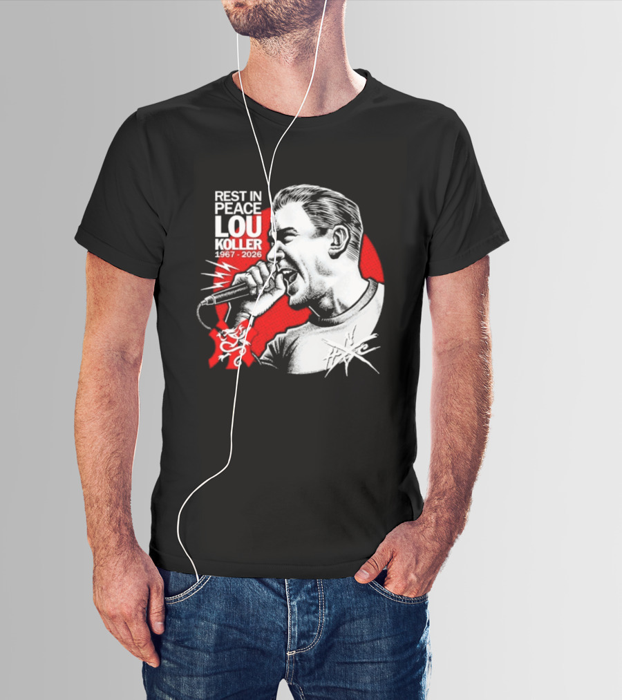 Rest In Peace Lou Koller 1967 2026 HxC Microphone Art Red And White T-Shirt