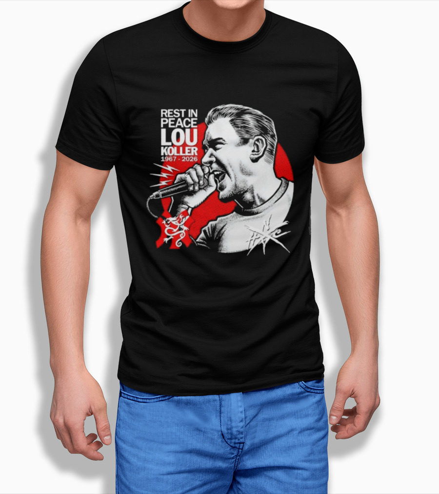 Rest In Peace Lou Koller 1967 2026 HxC Microphone Art Red And White T-Shirt