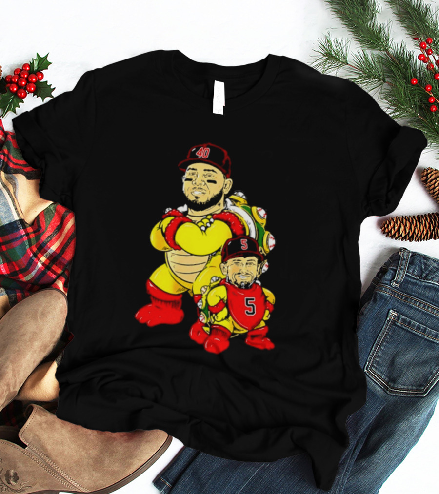 St Louis Cardinals Yadier Molina Albert Pujols Bowser Caricature 40 5 Red Cap T-Shirt